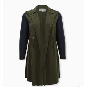 NWOT OLIVE GREEN TWILL & FAUX LEATHER ANORAK